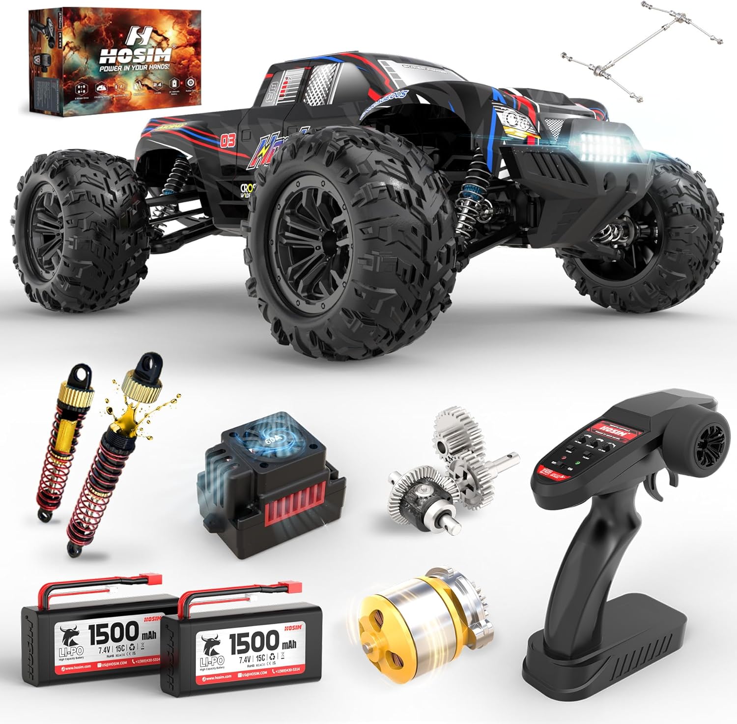 Rc Hobby Grade Monster Truck - Borstelloze 1:10 RC monstertruck, 4WD off-road